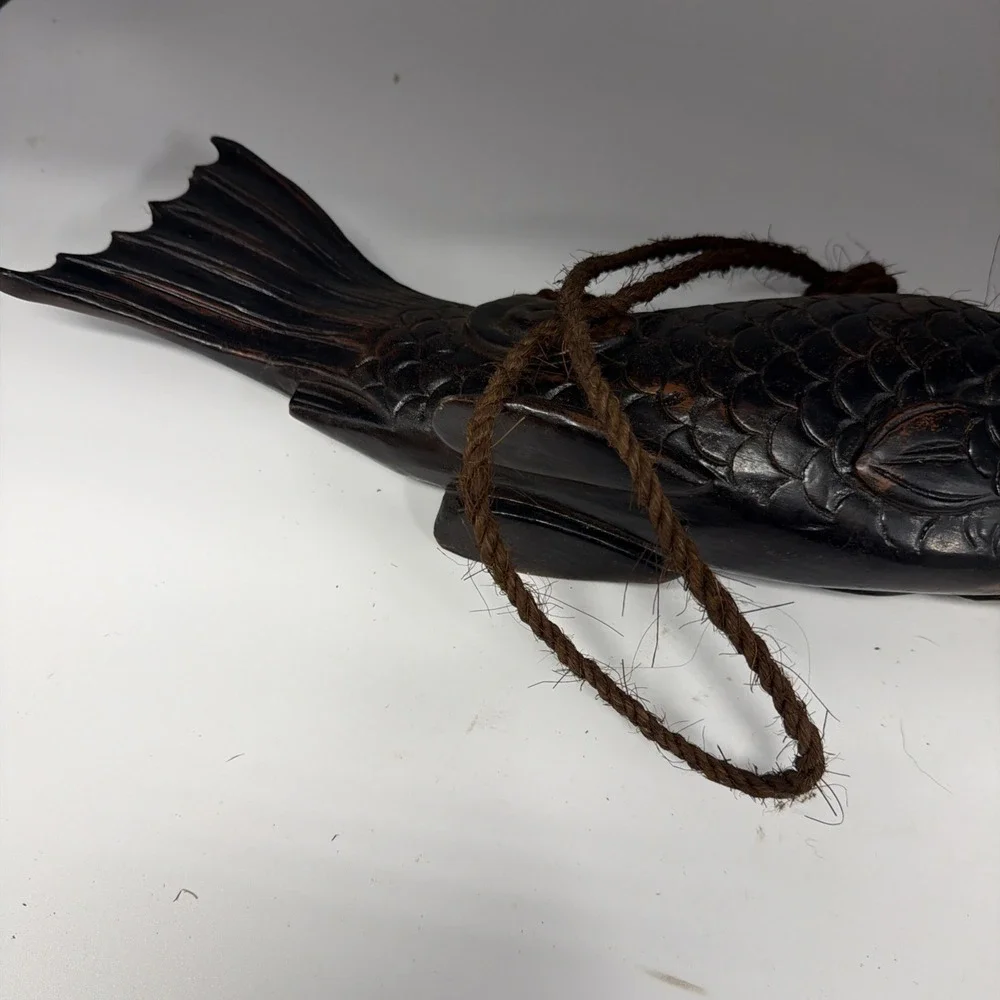 Antique Hand Japanese Carved Wood Jizai Kagi (Koi fish) Fire Place Hook 18 1/4" - Picture 4 of 5